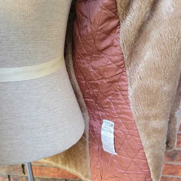 Vtg Bonders Calender Cloth Brown Faux Fur Lined Belted Coat USA No Size, - Picture 13 of 15